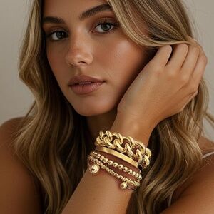 5-Piece: Elegant Multi-Layered Chain Bracelet Set Gold Filled 18k
